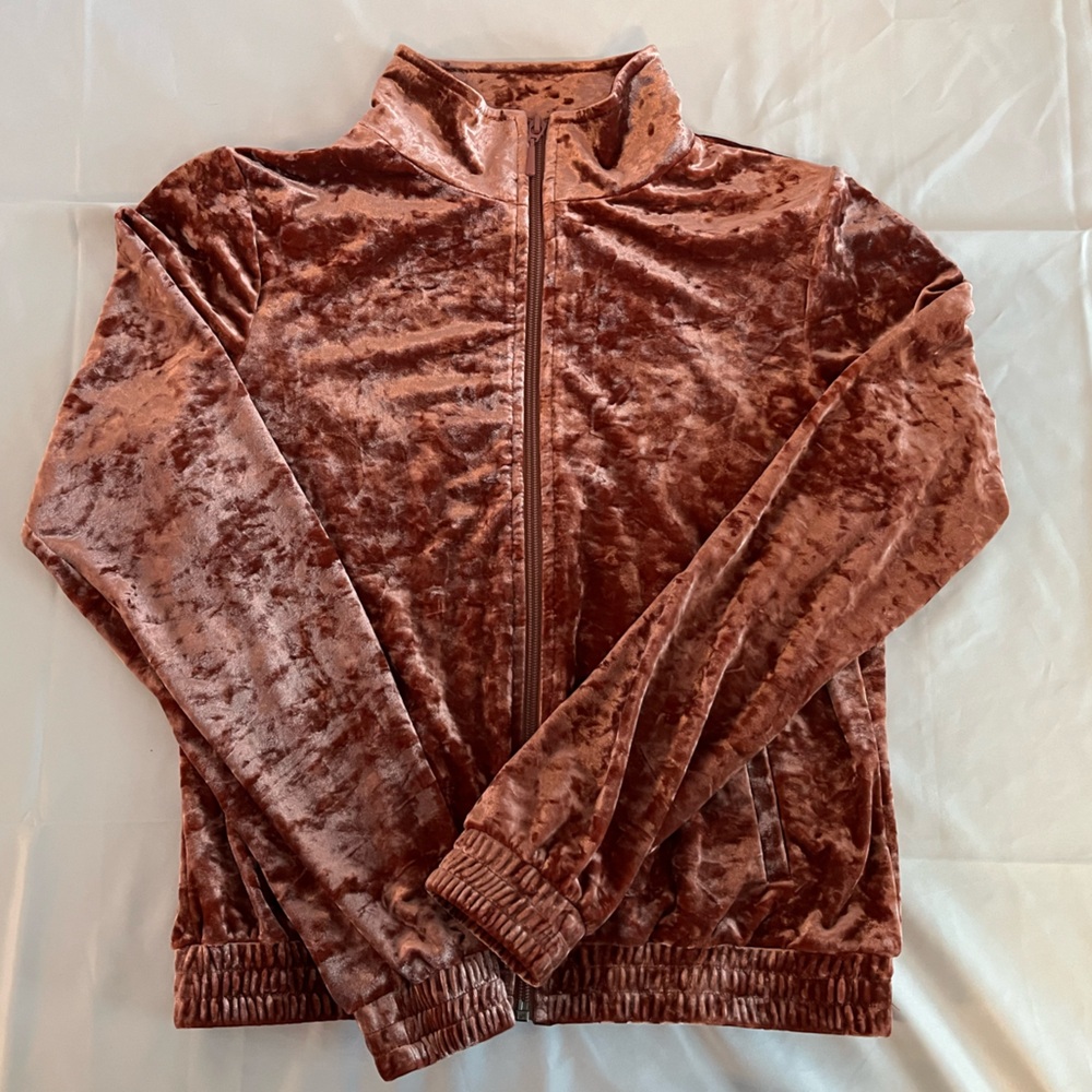 Vintage Y2K Crushed Velvet Track Jacket in Rust Pink